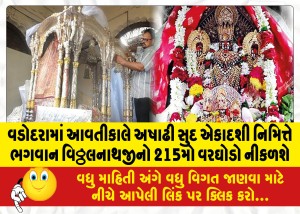 વડોદરામાં આવતીકાલે અષાઢી સુદ એકાદશી નિમિત્તે ભગવાન વિઠ્ઠલનાથજીનો 215મો વરઘોડો નીકળશે