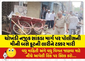 ચોખંડી નજીક સાંકડા માર્ગ પર પોલીસની મીની બસે ફ્રૂટની લારીને ટક્કર મારી