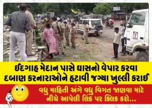 ઈદગાહ મેદાન પાસે ઘાસનો વેપાર કરવા દબાણ કરનારાઓને હટાવી જગ્યા ખુલ્લી કરાઈ