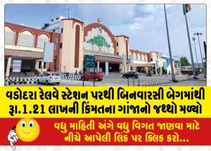 વડોદરા રેલવે સ્ટેશન પરથી બિનવારસી બેગમાંથી રૂા.1.21 લાખની કિંમતના ગાંજાનો જથ્થો મળ્યો