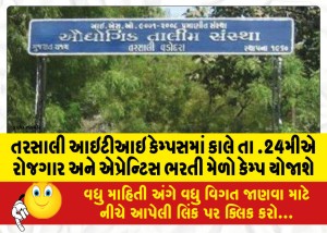તરસાલી આઇટીઆઇ કેમ્પસમાં કાલે તા .24મીએ રોજગાર અને એપ્રેન્ટિસ ભરતી મેળો કેમ્પ યોજાશે