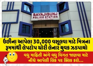 ઉછીના આપેલા 30,000 વસૂલવા માટે મિત્રના રૂમમાંથી લેપટોપ ચોરી લેનાર યુવક ઝડપાયો