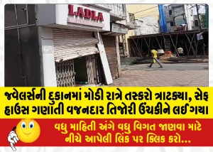 જ્વેલર્સની દુકાનમાં મોડી રાત્રે તસ્કરો ત્રાટક્યા, સેફ હાઉસ ગણાતી વજનદાર તિજોરી ઉંચકીને લઈ ગયા