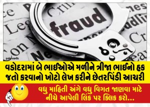 વડોદરામાં બે ભાઈઓએ મળીને ત્રીજા ભાઈનો હક જતો કરવાનો ખોટો લેખ કરીને છેતરપિંડી આચરી