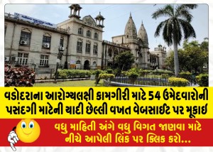 વડોદરાના આરોગ્યલક્ષી કામગીરી માટે 54 ઉમેદવારોની પસંદગી માટેની યાદી છેલ્લી વખત વેબસાઈટ પર મૂકાઇ