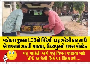 વડોદરા જીલ્લા LCBએ વિદેશી દારૂ ભરેલી કાર સાથે બે શખ્સને ઝડપી પાડ્યા, ઉદયપુરનો શખ્સ વોન્ટેડ