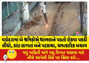 વડોદરામાં બે શ્રમિકોએ થાંભલાને પડતો રોકવા પકડી લીધો, કરંટ લાગતાં બંને પટકાયા, ચમત્કારિક બચાવ