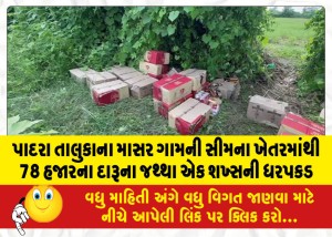 પાદરા તાલુકાના માસર ગામની સીમના ખેતરમાંથી 78 હજારના દારૂના જથ્થા એક શખ્સની ધરપકડ