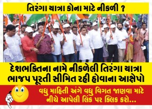 દેશભક્તિના નામે નીકળેલી તિરંગા યાત્રા ભાજપ પૂરતી સીમિત રહી હોવાના આક્ષેપો