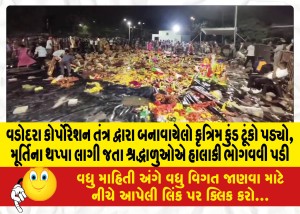 વડોદરા કોર્પોરેશન તંત્ર દ્વારા બનાવાયેલો કૃત્રિમ કુંડ ટૂંકો પડ્યો, મૂર્તિના થપ્પા લાગી જતા શ્રદ્ધાળુઓએ હાલાકી ભોગવવી પડી