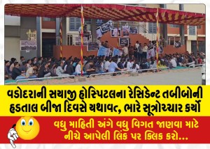 વડોદરાની સયાજી હોસ્પિટલના રેસિડેન્ટ તબીબોની હડતાલ બીજા દિવસે યથાવત્, ભારે સૂત્રોચ્ચાર કર્યો