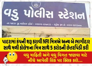 પાદરામાં કંપની શરૂ કરાવી NRI મિત્રએ અન્ય બે ભાગીદાર સાથે મળી કોલેજના મિત્ર સાથે 5 કરોડની છેતરપિંડી કરી