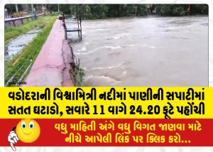 વડોદરાની વિશ્વામિત્રી નદીમાં પાણીની સપાટીમાં સતત ઘટાડો, સવારે 11 વાગે 24.20 ફૂટે પહોંચી