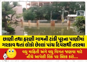 છાણી તથા હરણી ગામની ટાંકી પૂરના પાણીમાં ગરકાવ થતાં લોકો છેલ્લાં પાંચ દિવસથી તરસ્યા
