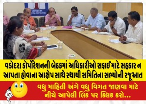 વડોદરા કોર્પોરેશનની બેઠકમાં અધિકારીઓ સફાઈ માટે સહકાર ન આપતા હોવાના આક્ષેપ સાથે સ્થાયી સમિતિના સભ્યોની રજૂઆત