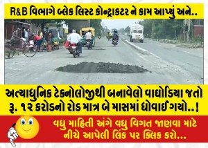 અત્યાધુનિક ટેક્નોલોજીથી બનાવેલો વાઘોડિયા જતો રૂ. ૧૨ કરોડનો રોડ માત્ર બે માસમાં ધોવાઈ ગયો..!