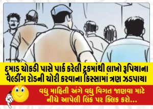 દુમાડ ચોકડી પાસે પાર્ક કરેલી ટ્રકમાંથી લાખો રૂપિયાના વેલ્ડીંગ રોડની ચોરી કરવાના કિસ્સામાં ત્રણ ઝડપાયા