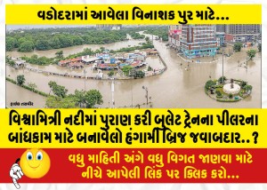 વિશ્વામિત્રી નદીમાં પુરાણ કરી બુલેટ ટ્રેનના પીલરના બાંધકામ માટે બનાવેલો હંગામી બ્રિજ જવાબદાર..?