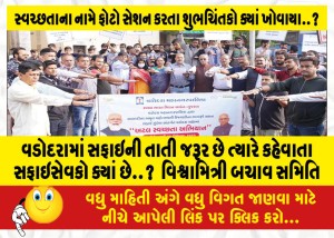 વડોદરામાં સફાઇની તાતી જરૂર છે ત્યારે કહેવાતા સફાઇસેવકો ક્યાં છે..? : વિશ્વામિત્રી બચાવ સમિતિ
