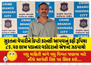 સુરતના વેપારીને ક્રિપ્ટો કરન્સી આપવાનું કહી રૂપિયા ૮૬.૫૦ લાખ પડાનાર વડોદરાનાે એજન્ટ ઝડપાયો