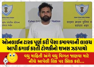 ઓનલાઈન ટાસ્ક પૂર્ણ કરી પૈસા કમાવવાની લાલચ આપી ઠગાઇ કરતી ટોળકીનો શખસ ઝડપાયો