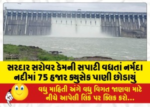 સરદાર સરોવર ડેમની સપાટી વધતાં નર્મદા નદીમાં 75 હજાર ક્યુસેક પાણી છોડાયું