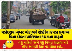 વડોદરામાં નંબર પ્લેટ અને સેફ્ટીના કપડા લગાવ્યા વિના દોડતા પાલિકાના કચરાના વાહનો