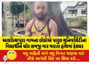વાઘોડિયાના આકડિયાપુરા ગામના લોકોએ પારુલ યુનિવર્સિટીના વિદ્યાર્થીને ચોર સમજી માર મારતા હાથમાં ફ્રેક્ચર, ICUમાં દાખલ