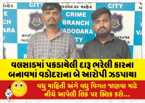 વલસાડમાં પકડાયેલી દારૂ ભરેલી કારના બનાવમાં વડોદરાના બે આરોપી ઝડપાયા