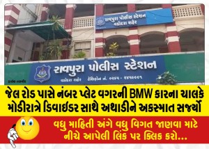 જેલ રોડ પાસે નંબર પ્લેટ વગરની BMW કારના ચાલકે મોડીરાત્રે ડિવાઇડર સાથે અથાડીને અકસ્માત સર્જ્યો