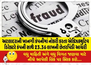 અટલાદરાની ખાનગી કંપનીમાં નોકરી કરતા એક્ઝિક્યુટિવ ડિરેક્ટરે કંપની સાથે 23.36 લાખની છેતરપિંડી આચરી