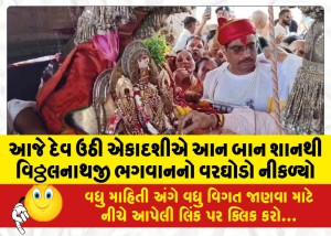 આજે દેવ ઉઠી એકાદશીએ આન બાન શાનથી વિઠ્ઠલનાથજી ભગવાનનો વરઘોડો નીકળ્યો