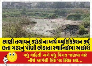છાણી તળાવનું કરોડોના ખર્ચે બ્યુટિફિકેશન કર્યું છતાં ગટરનું પાણી છોડાતા સ્થાનિકોમાં આક્રોશ