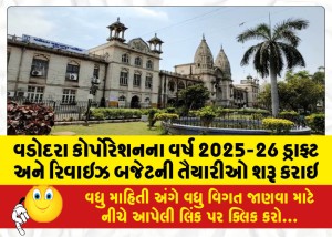 વડોદરા કોર્પોરેશનના વર્ષ 2025-26 ડ્રાફ્ટ અને રિવાઇઝ બજેટની તૈયારીઓ શરૂ કરાઇ