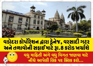 વડોદરા કોર્પોરેશન દ્વારા ડ્રેનેજ, વરસાદી ગટર અને તળાવોની સફાઈ માટે રૂા.8 કરોડ ખર્ચાશે