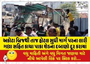 અકોટા બ્રિજથી તાજ હોટલ સુધી માર્ગ પરના લારી ગલ્લા સહિત કાચા પાકા શેડના દબાણો દૂર કરાયાં