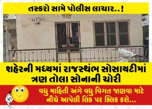 શહેરની મધ્યમાં રાજસ્થંભ સોસાયટીમાં ત્રણ તોલા સોનાની ચોરી