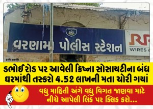 ડભોઈ રોડ પર આવેલી ક્રિષ્ના સોસાયટીના બંધ ઘરમાંથી તસ્કરો 4.52 લાખની મતા ચોરી ગયાં