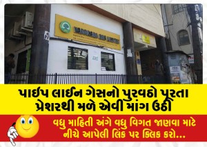 પાઇપ લાઈન ગેસનો પુરવઠો પૂરતા પ્રેશરથી મળે એવી માંગ ઉઠી