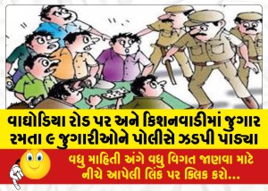 વાઘોડિયા રોડ પર અને કિશનવાડીમાં જુગાર રમતા ૯ જુગારીઓને પોલીસે ઝડપી પાડ્યા