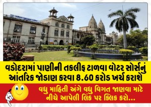 વડોદરામાં પાણીની તકલીફ ટાળવા વોટર સોર્સનું આંતરિક જોડાણ કરવા 8.60 કરોડ ખર્ચ કરાશે