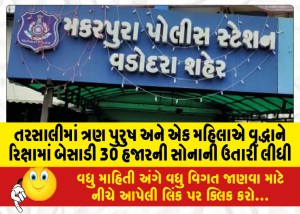 તરસાલીમાં ત્રણ પુરુષ અને એક મહિલાએ વૃદ્ધાને રિક્ષામાં બેસાડી 30 હજારની સોનાની ઉતારી લીધી