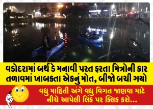 વડોદરામાં બર્થ ડે મનાવી પરત ફરતા મિત્રોની કાર તળાવમાં ખાબક્તા એકનું મોત, બીજો બચી ગયો