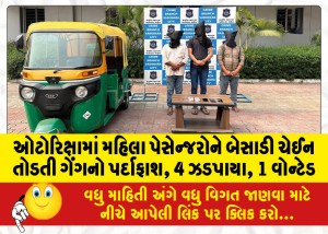 ઓટોરિક્ષામાં મહિલા પેસેન્જરોને બેસાડી ચેઈન તોડતી ગેંગનો પર્દાફાશ, 4 ઝડપાયા, 1 વોન્ટેડ