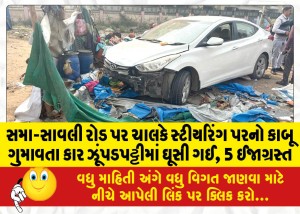 સમા-સાવલી રોડ પર ચાલકે સ્ટીયરિંગ પરનો કાબૂ ગુમાવતા કાર ઝૂંપડપટ્ટીમાં ઘૂસી ગઈ, 5 ઈજાગ્રસ્ત