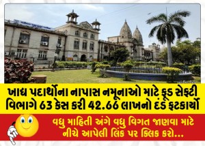 ખાદ્ય પદાર્થોના નાપાસ નમૂનાઓ માટે ફૂડ સેફ્ટી વિભાગે 63 કેસ કરી 42.66 લાખનો દંડ ફટકાર્યો