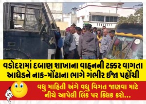 વડોદરામાં દબાણ શાખાના વાહનની ટક્કર વાગતા આધેડને નાક-મોંઢાના ભાગે ગંભીર ઈજા પહોંચી
