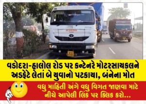 વડોદરા-હાલોલ રોડ પર કન્ટેનરે મોટરસાયકલને અડફેટે લેતાં બે યુવાનો પટકાયા, બંનેના મોત