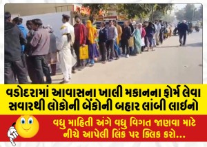 વડોદરામાં આવાસના ખાલી મકાનના ફોર્મ લેવા સવારથી લોકોની બેંકોની બહાર લાંબી લાઇનો