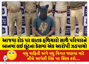 આજવા રોડ પર ઘાતક હથિયારો સાથે પરિવારને બાનમાં લઇ લૂંટના કેસમાં એક આરોપી ઝડપાયો